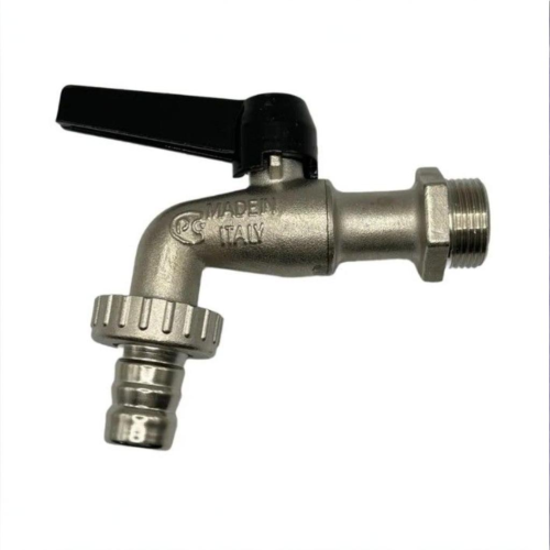 Кран шаровый латунный угловой стандартнопроходной с ручкой-рычагом НР-штуцер Ру 16 Bugatti 689 Bugatti 14 мм 3/4" в Кемерово