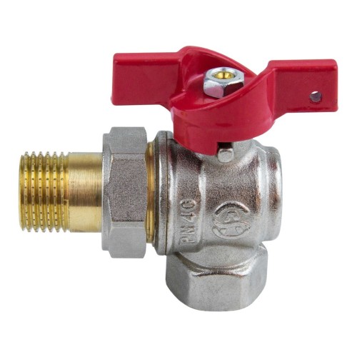 Кран запорный латунный угловой полнопроходной с ручкой-бабочкой ВР-НР-накидная гайка Ру 25 BV.533 MVI 20 мм 3/4" в Кемерово