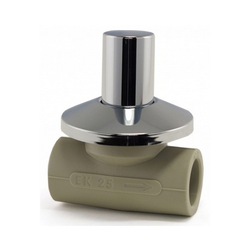 Кран полипропиленовый PP-R запорный прямой стандартнопроходной с внутренней пайкой серый ручка-вентиль Ру 10 Wavin Ekoplastik 25 мм ГОСТ 32415-2013 в Кемерово